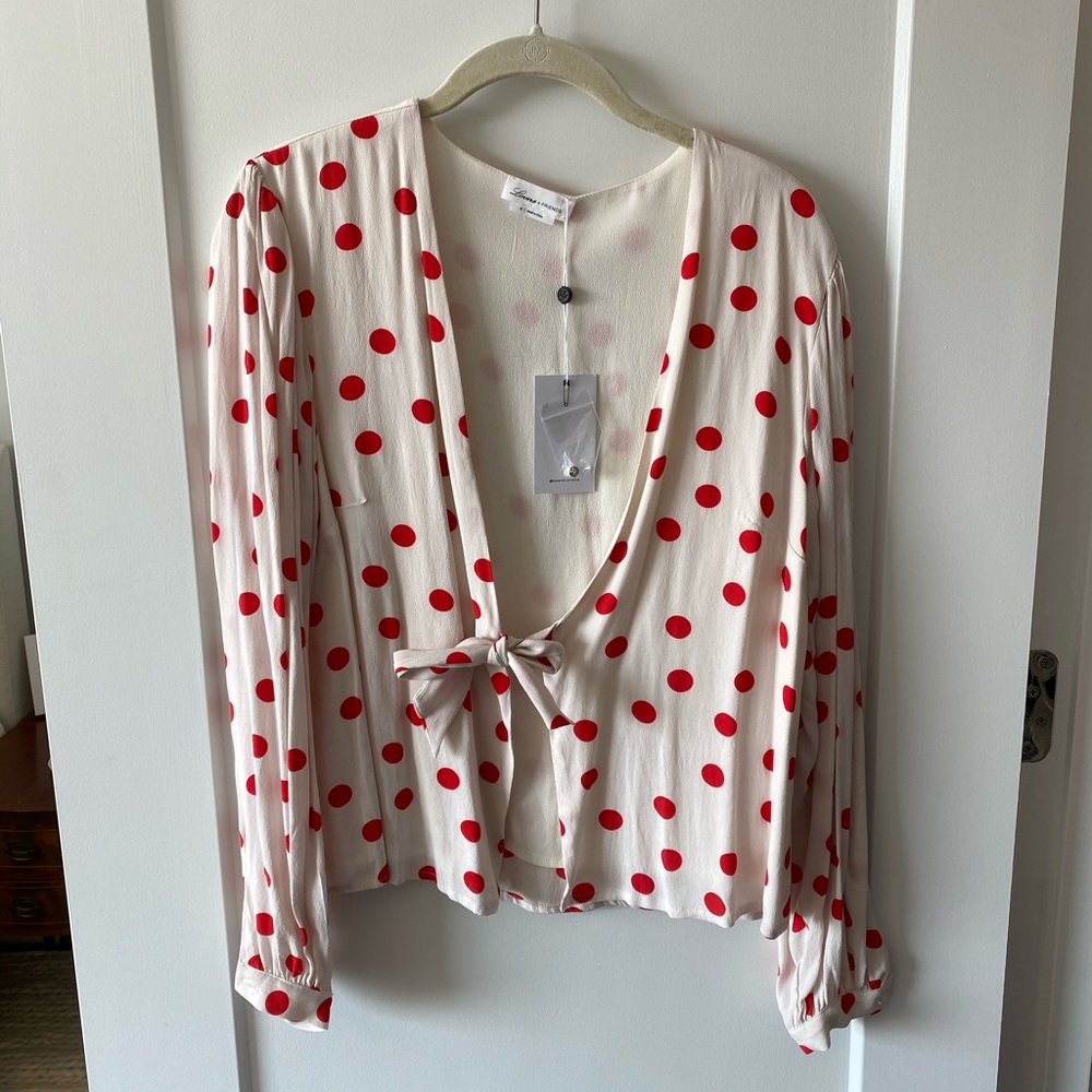 NWT Lovers+Friends Front Tie Red Polka Dot Blouse